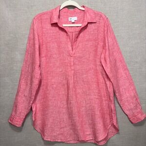 GAP Womens Linen Tunic Top M Red Long Sleeve Coastal Classic Resort Casual Chic